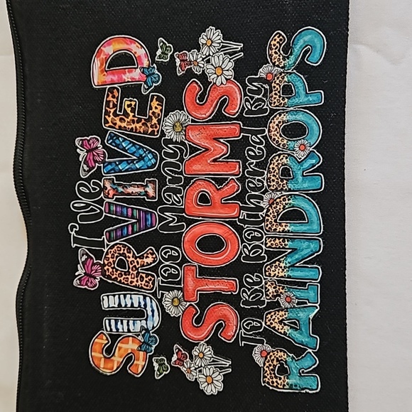 Hand Crafted Black Canvas Cosmetic Bag Pencil case Iron transfer Floral design - Picture 6 of 17